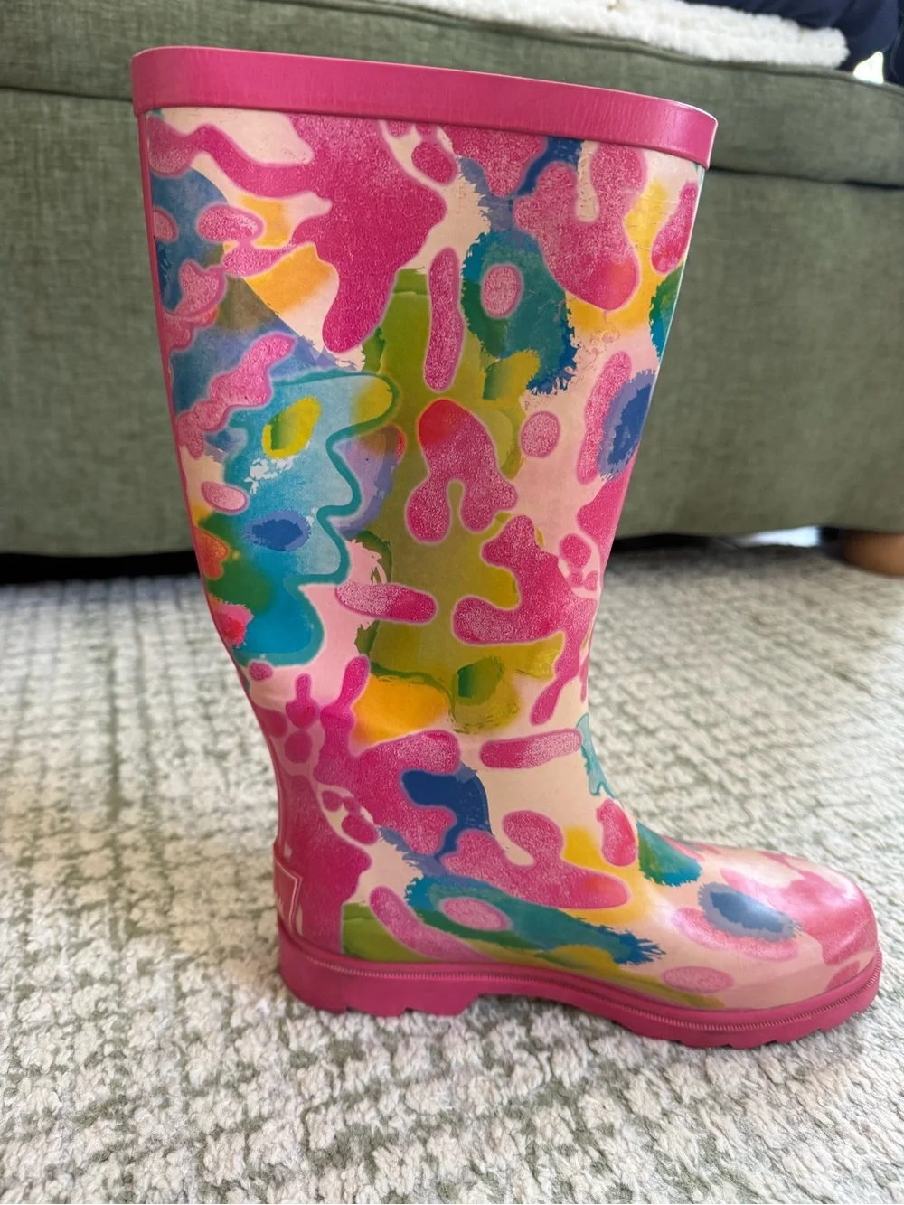 Magellan Womens Size 5B Pink Floral Tall Rain Boots Rubber Waterproof